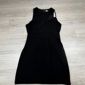 DO+BE Black Asymmetrical Cutout Sleeveless Mini Dress Gold Zipper Size Medium